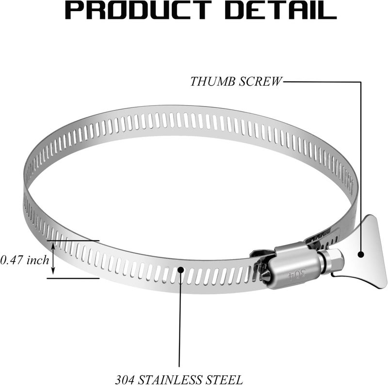 Silrubsups 25 Piece Dryer Hose Clamp 6 Inch Stainless Steel Duct Clamps Thumb Screw Worm Gear Adjustable Clamp (25, 6 Inch) - Image 3